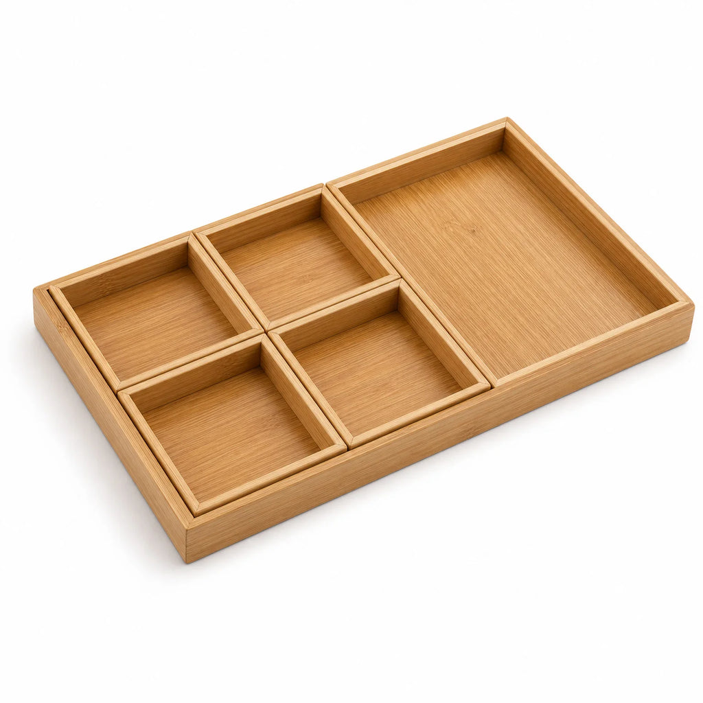 Alice Wooden Compartment Tea Tray - main view
