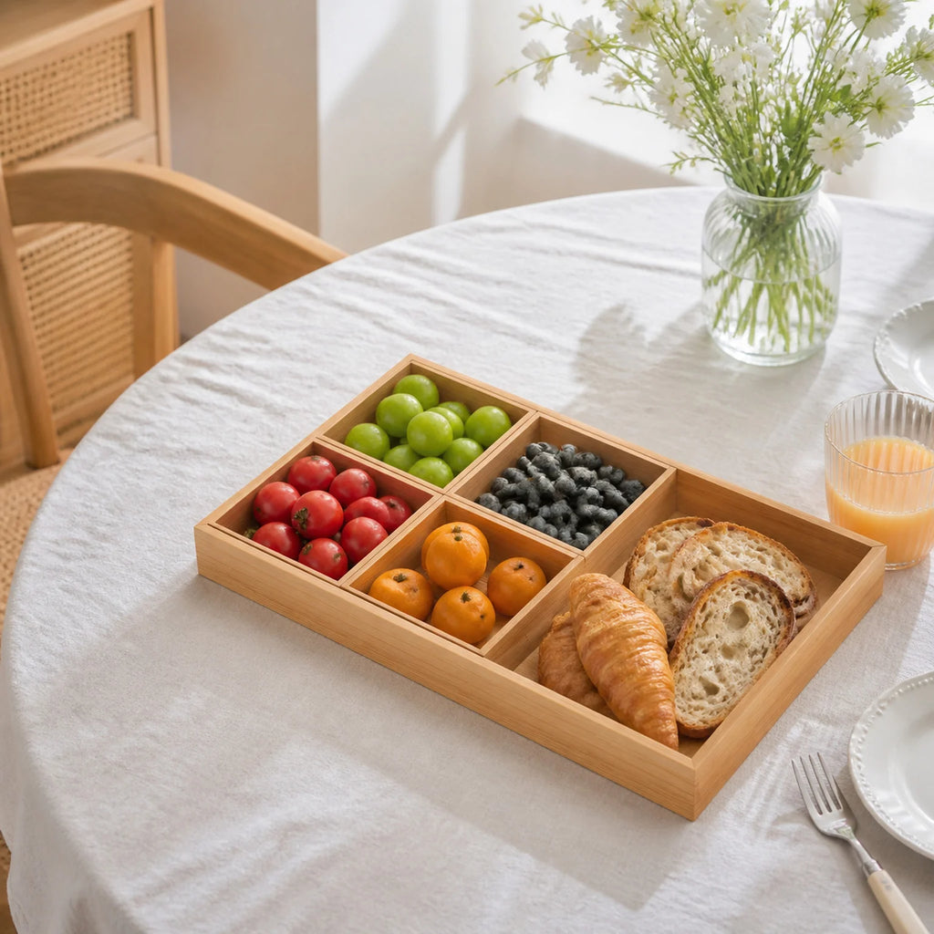 Alice Wooden Compartment Tea Tray - lifestyle view
