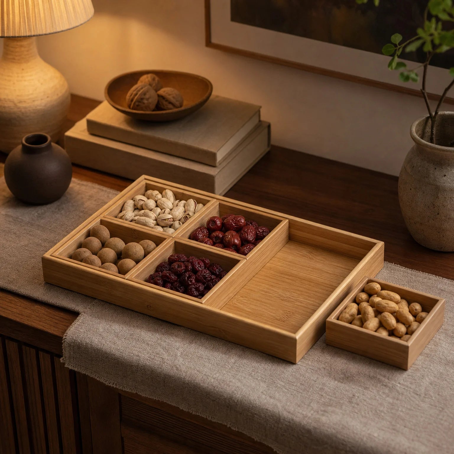 Alice Wooden Compartment Tea Tray - lifestyle view
