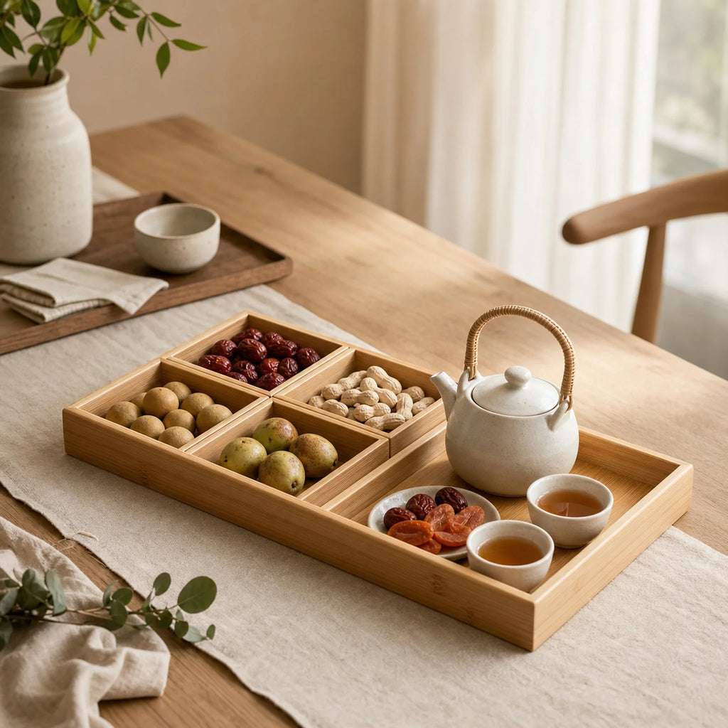 Alice Wooden Compartment Tea Tray - lifestyle view