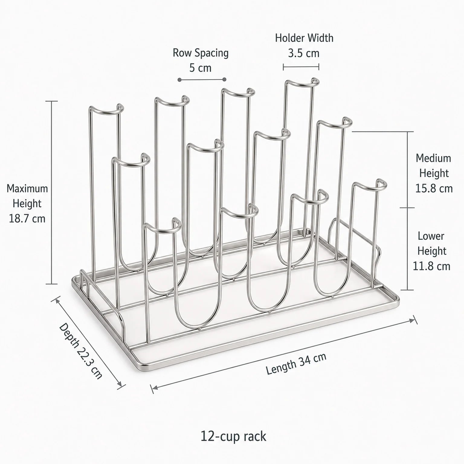Alma Stainless Steel Dish Drying Rack - dimensions view