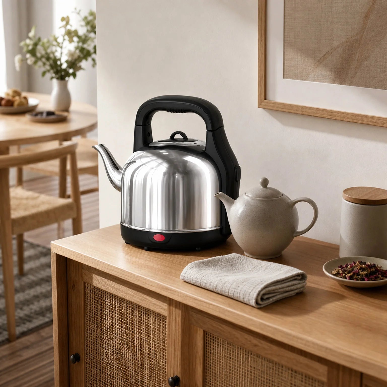 Amelie Stainless Steel Electric Kettle - lifestyle view