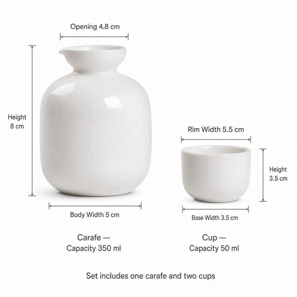 Casper Ceramic Carafe and Tea Cup Set - dimensions view