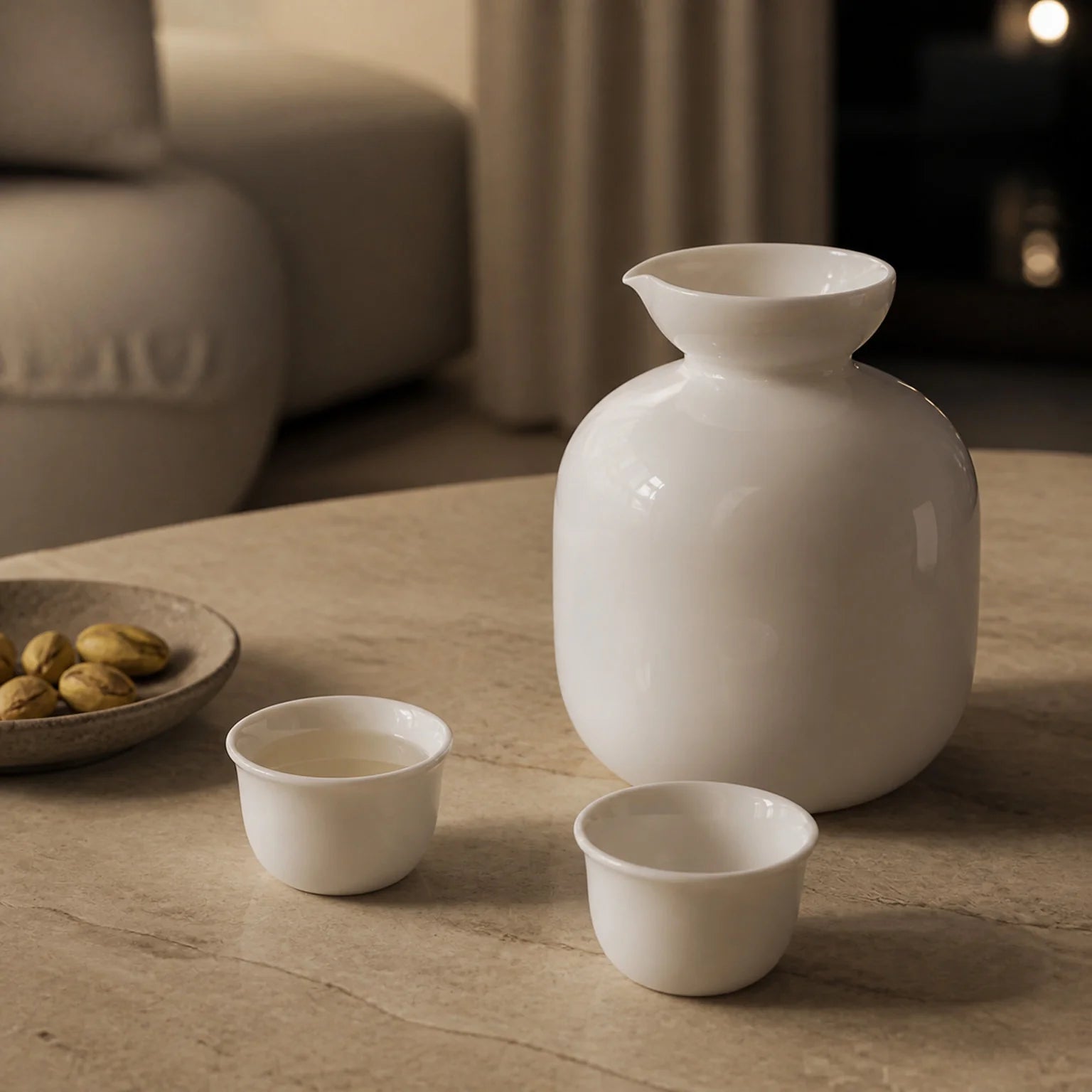 Casper Ceramic Carafe and Tea Cup Set - lifestyle view