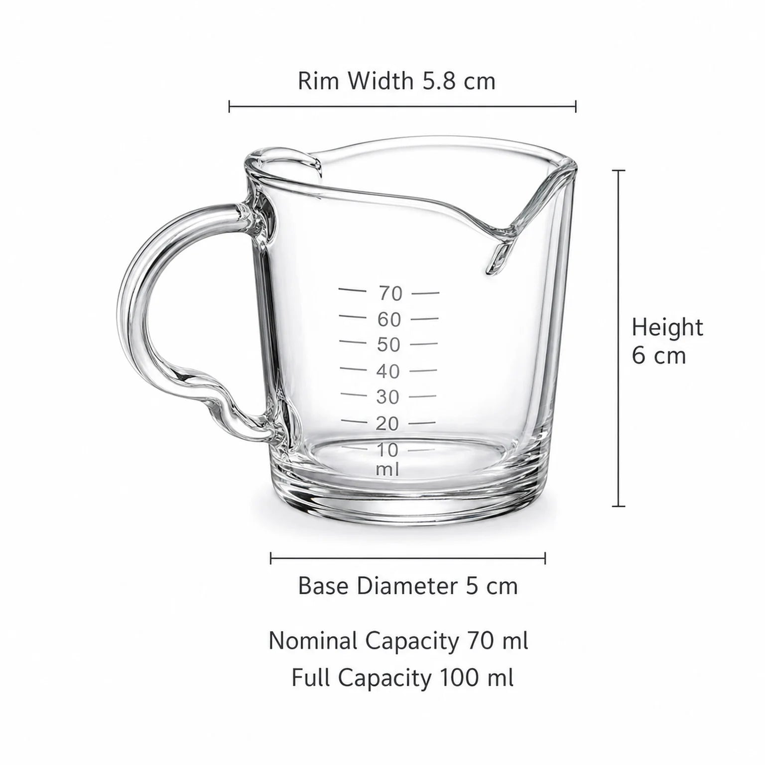 Clara Glass Milk and Cream Jug - dimensions view