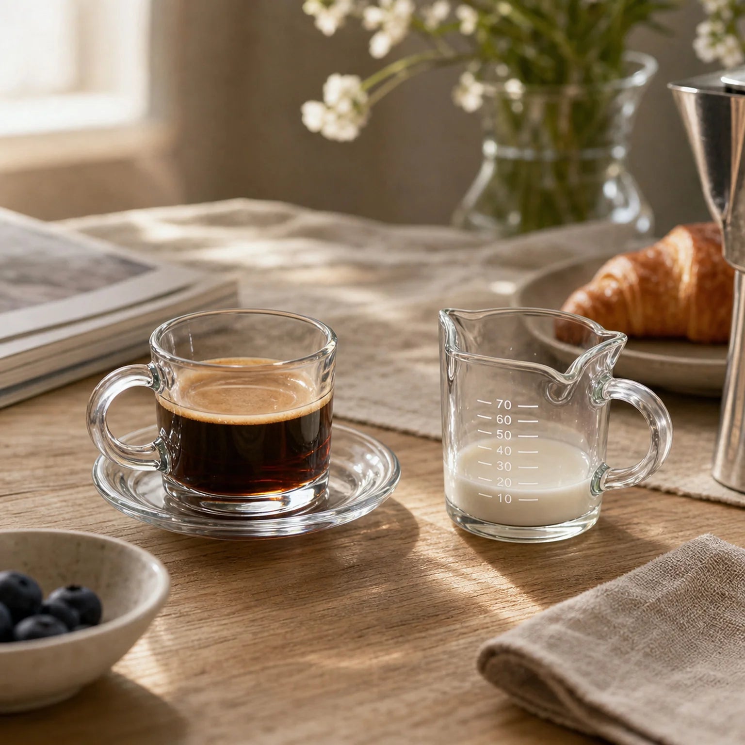 Clara Glass Milk and Cream Jug - lifestyle view