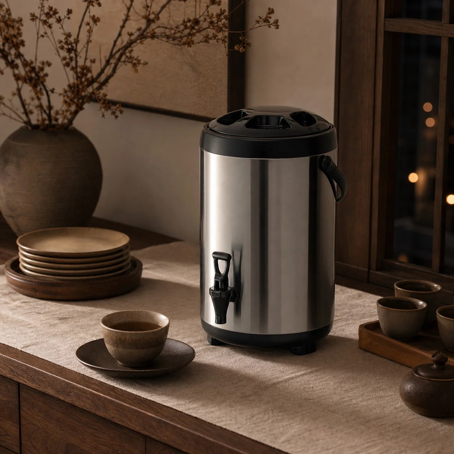 Cora Stainless Steel Beverage Dispenser - lifestyle view