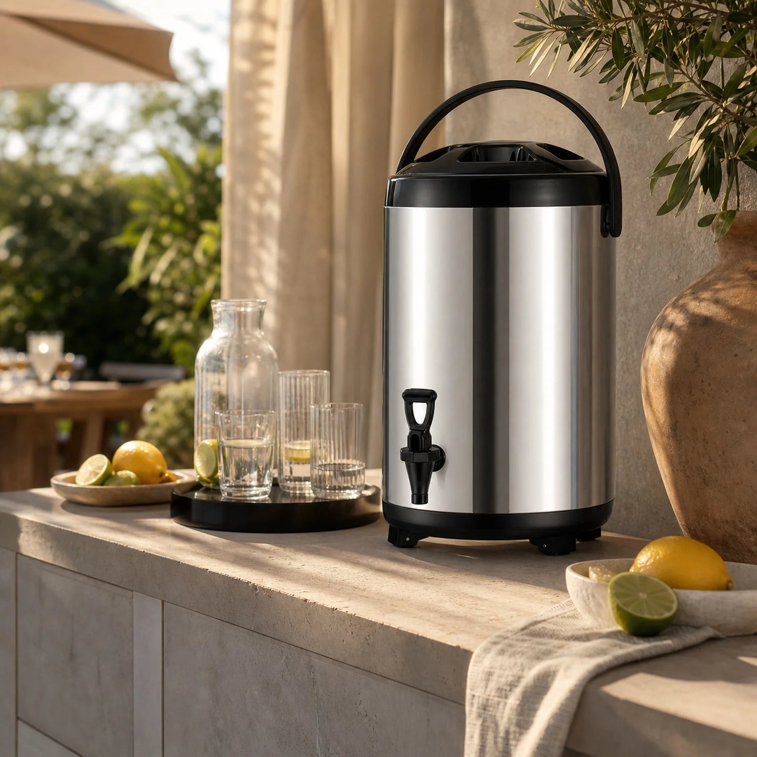 Cora Stainless Steel Beverage Dispenser - lifestyle view