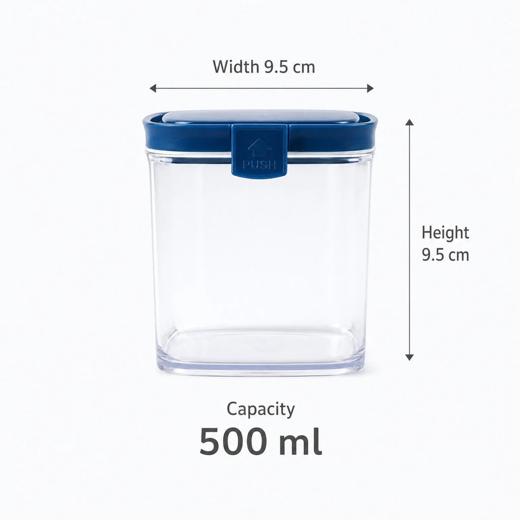 Oscar Food Storage Container, Push Lid - dimensions view