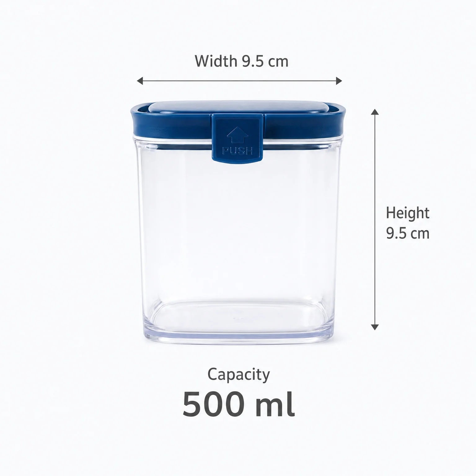 Oscar Food Storage Container, Push Lid - dimensions view
