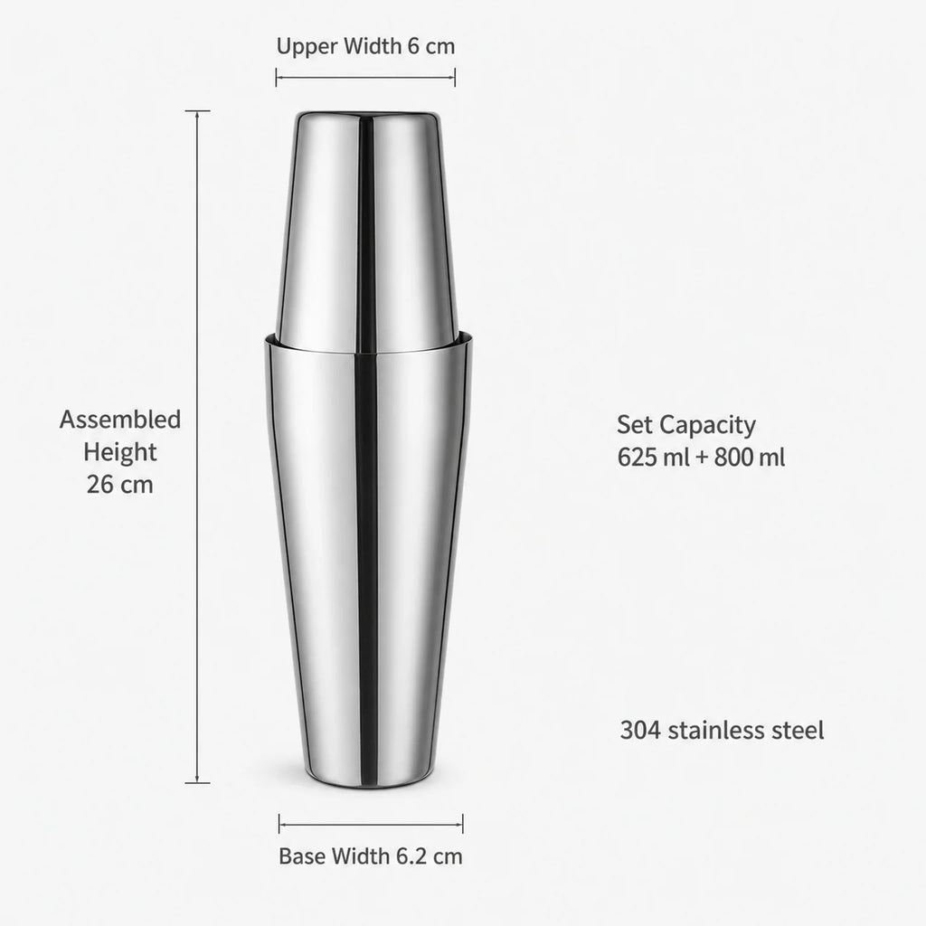 Freya Stainless Steel Boston Shaker Set - dimensions view