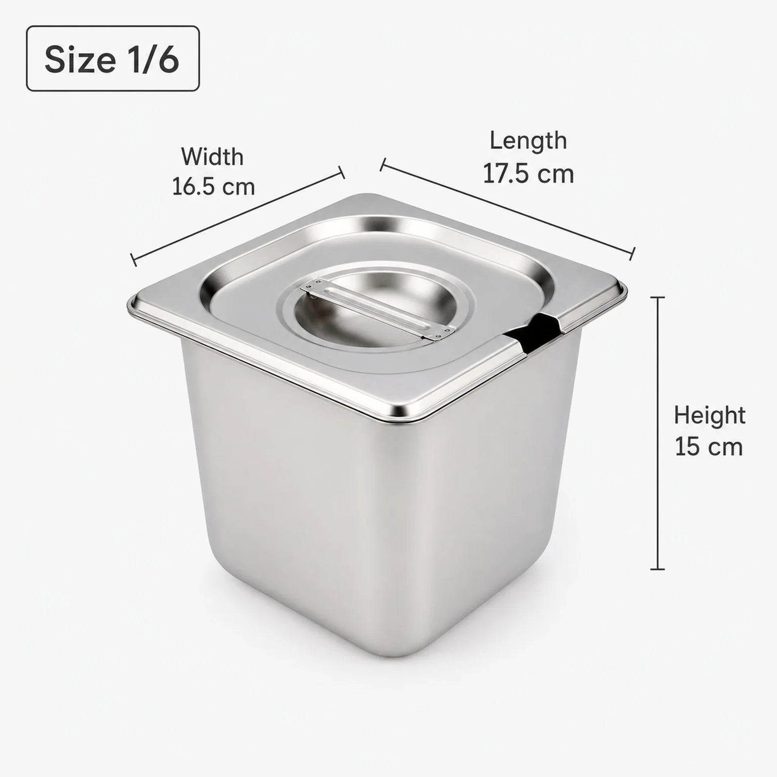 Greta Stainless Steel Food Pan Including Lid - dimensions view