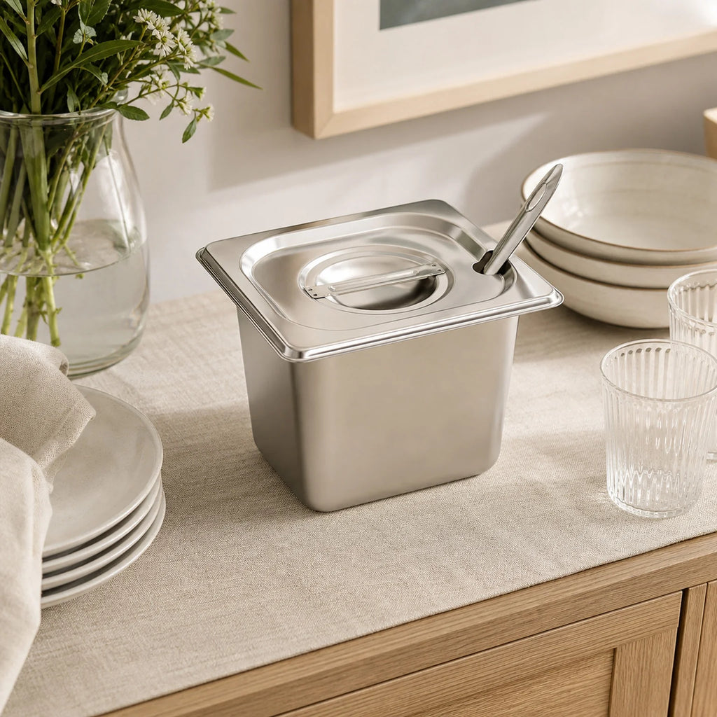 Greta Stainless Steel Food Pan Including Lid - lifestyle view