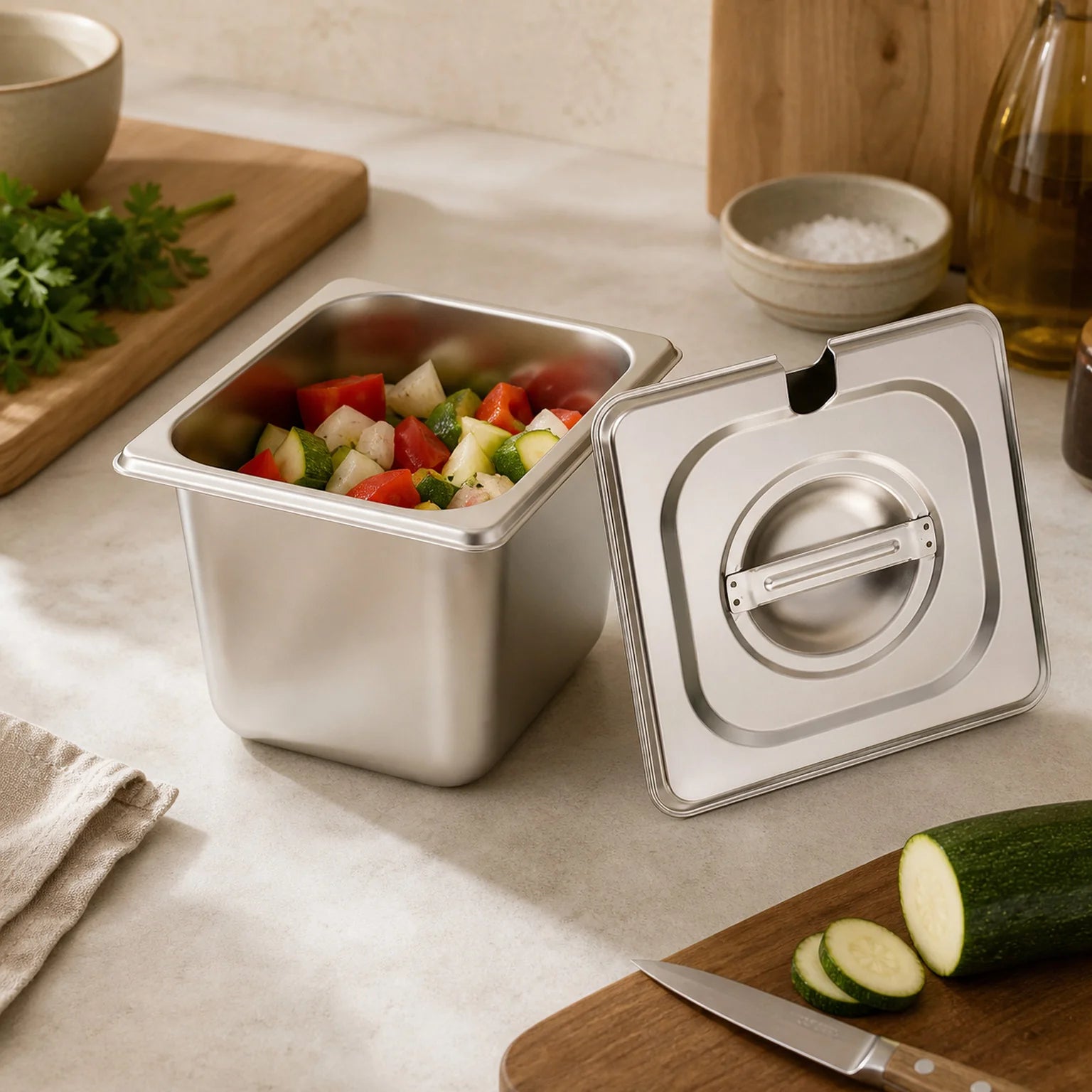 Greta Stainless Steel Food Pan Including Lid - lifestyle view