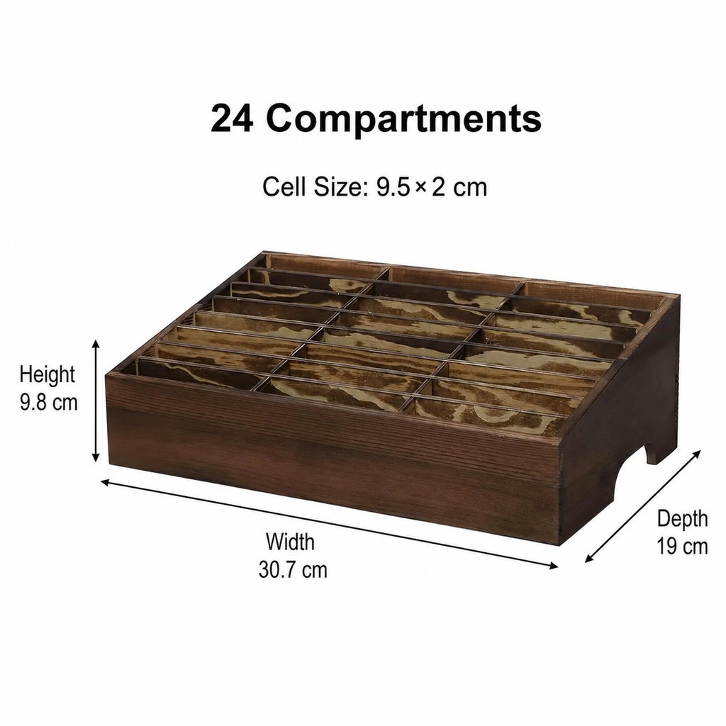 Heidi Wooden Compartment Organiser Box - dimensions view