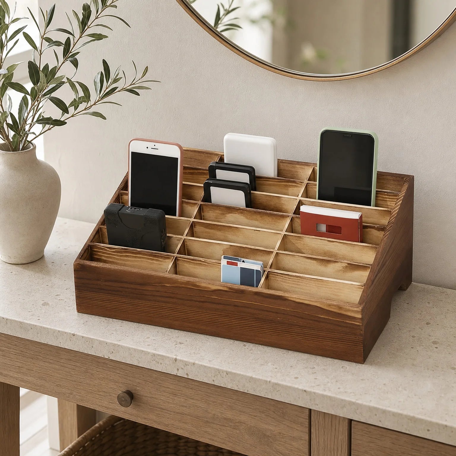 Heidi Wooden Compartment Organiser Box - lifestyle view