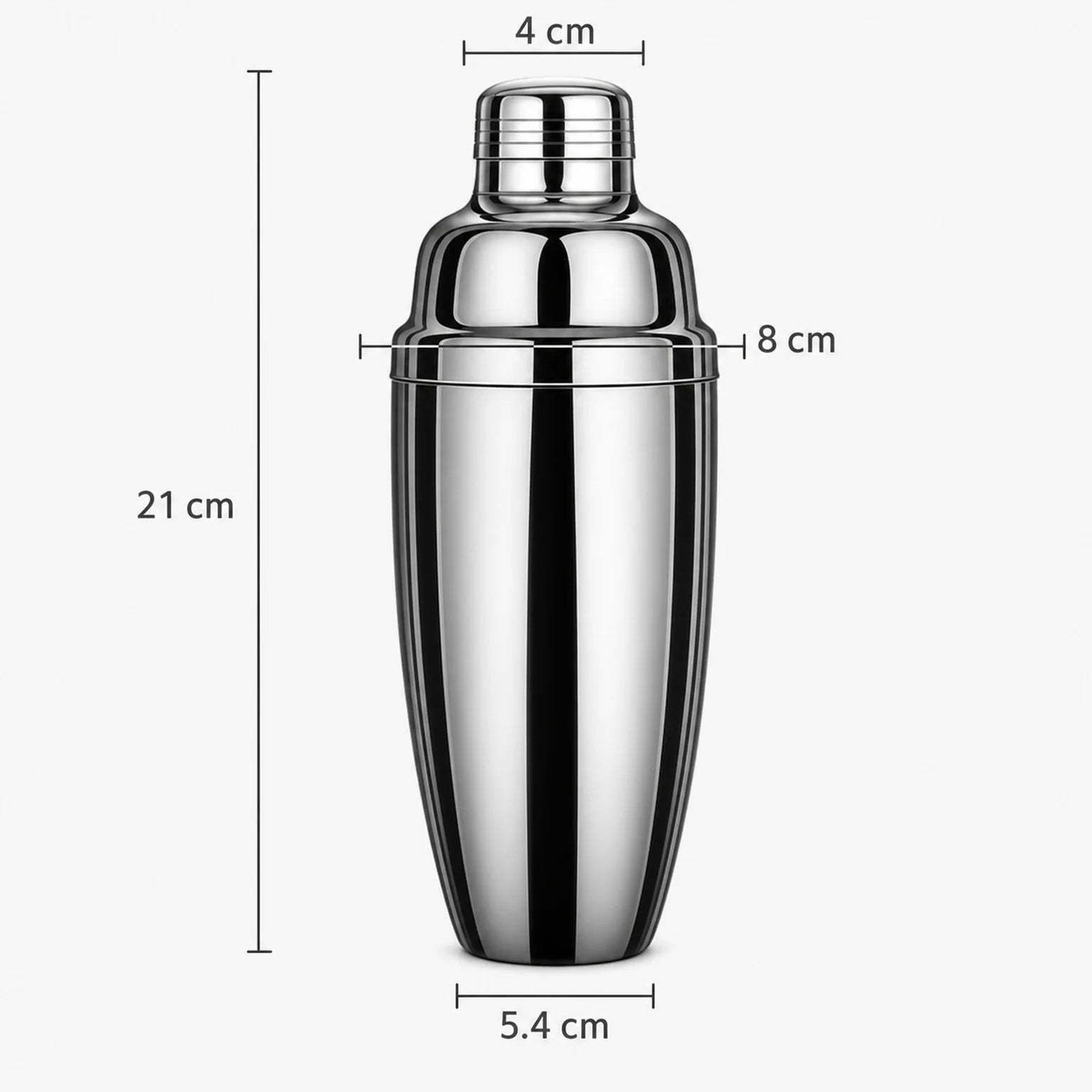 Henri Two-Piece Stainless Steel Cocktail Shaker - dimensions view