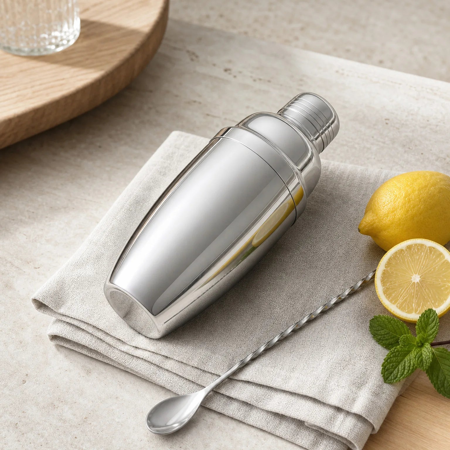 Henri Two-Piece Stainless Steel Cocktail Shaker - lifestyle view