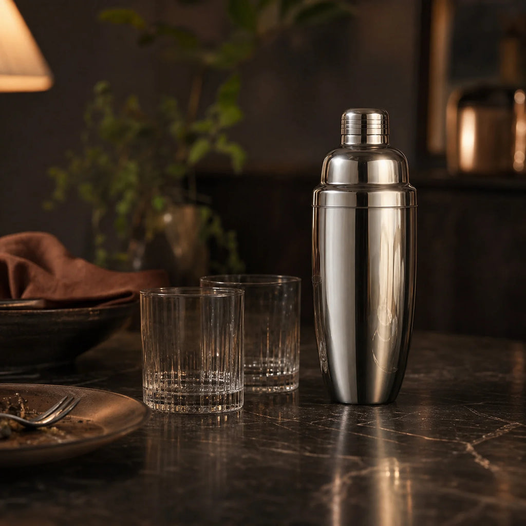 Henri Two-Piece Stainless Steel Cocktail Shaker - lifestyle view