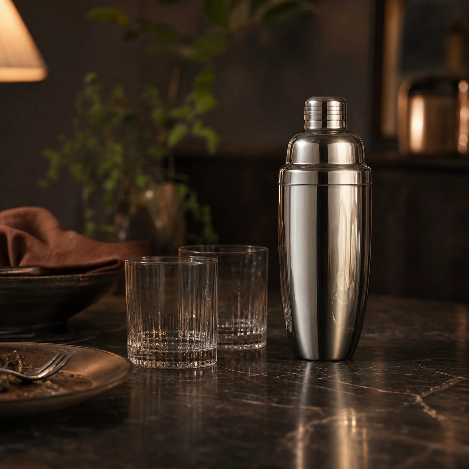 Henri Two-Piece Stainless Steel Cocktail Shaker - lifestyle view