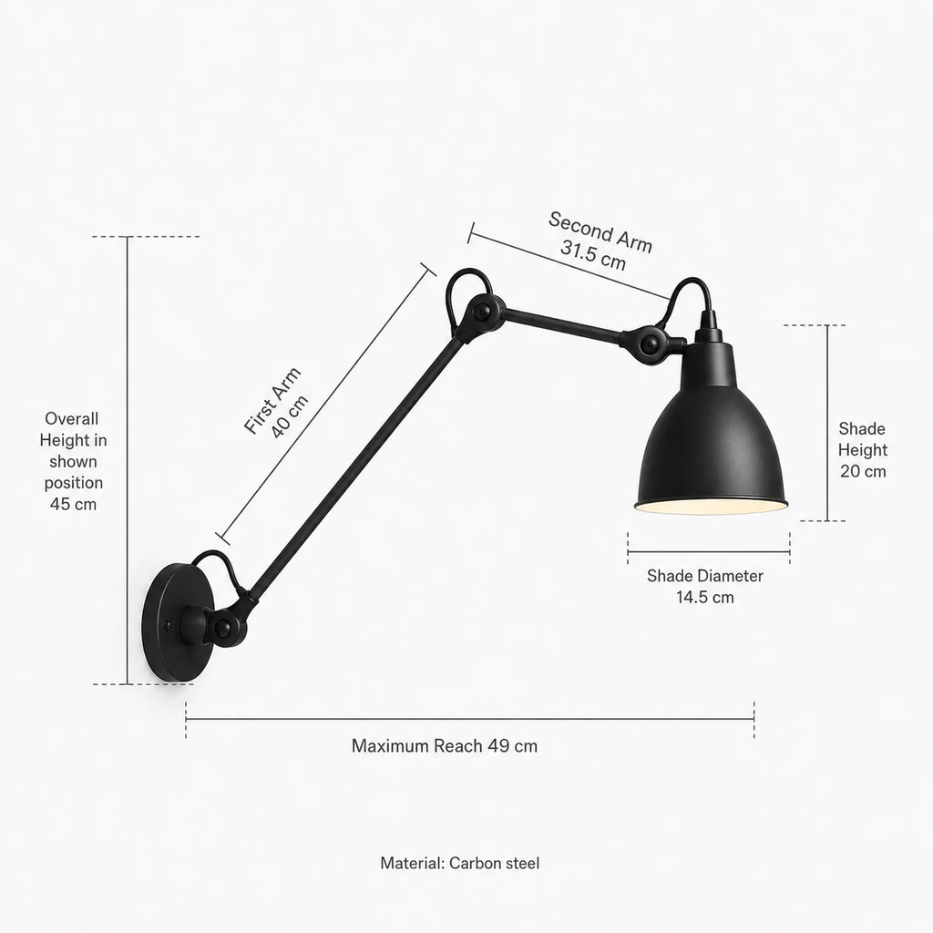 Ilse Adjustable Wall Light - dimensions view