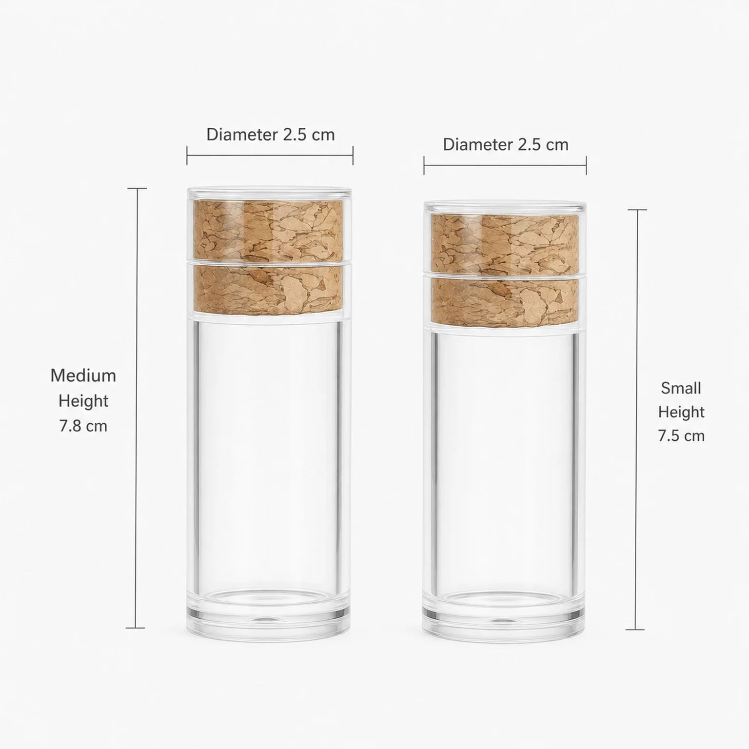 Iris Mini Glass Bottles Including Cork Stoppers - dimensions view