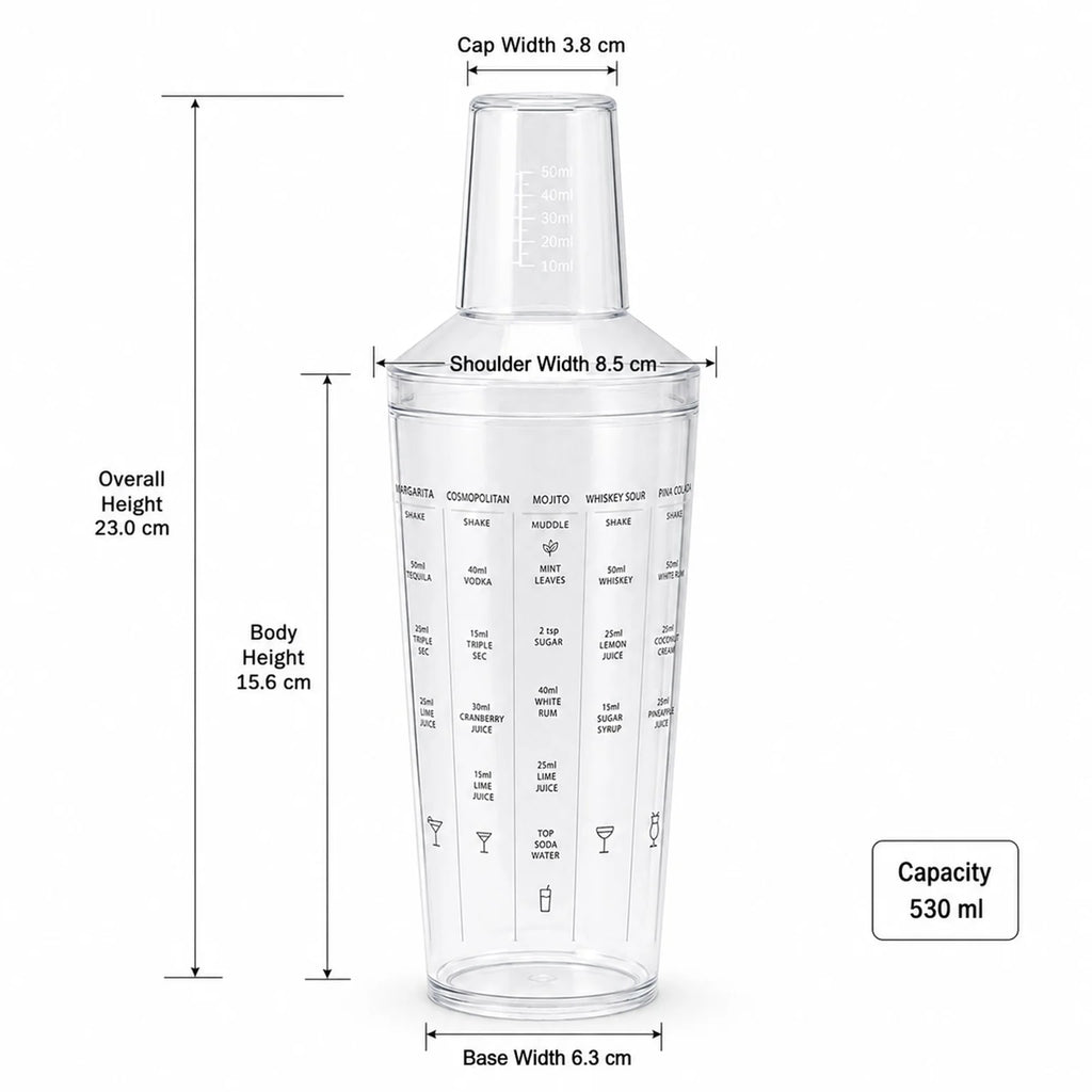 Jonas Three-Piece Cocktail Shaker - dimensions view