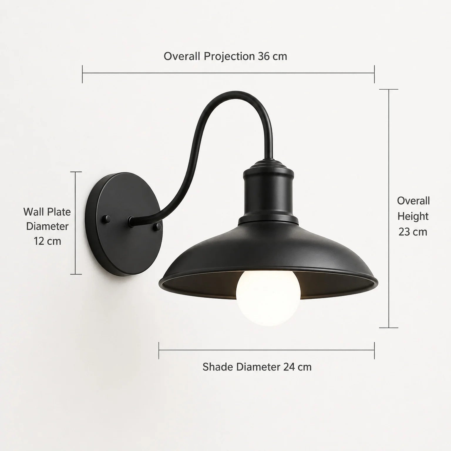 Jules Gooseneck Wall Light - dimensions view