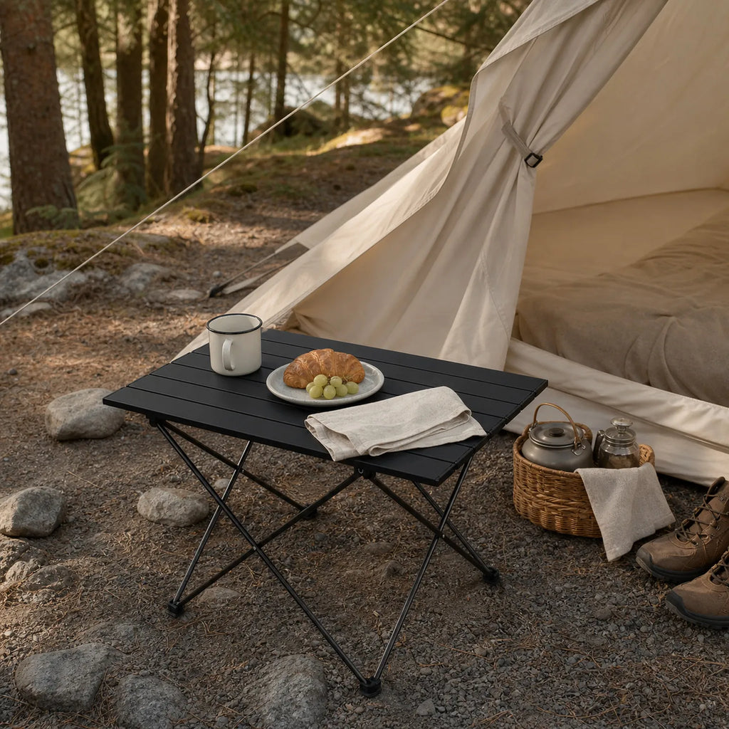 Laura Folding Slatted Camping Table - lifestyle view