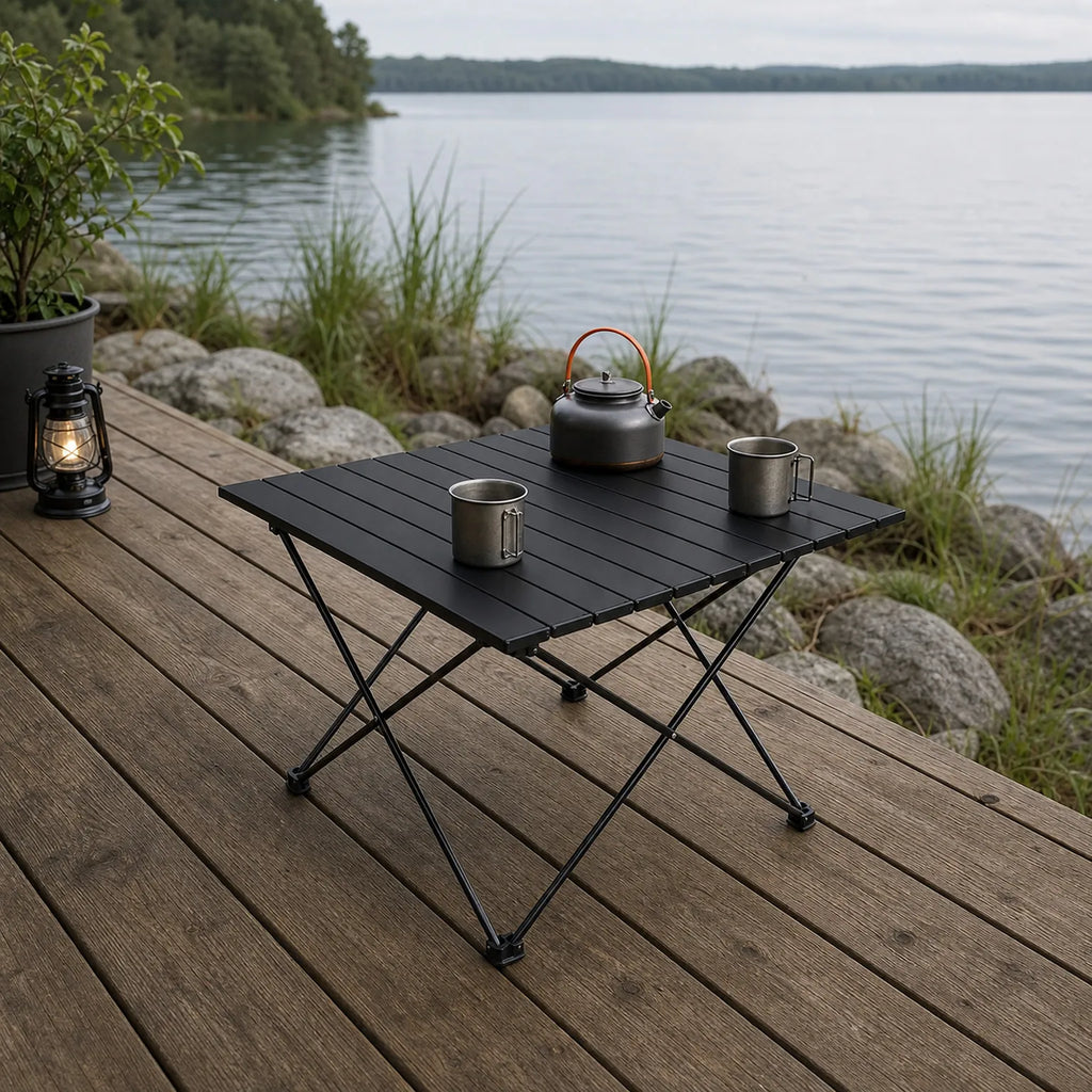 Laura Folding Slatted Camping Table - lifestyle view