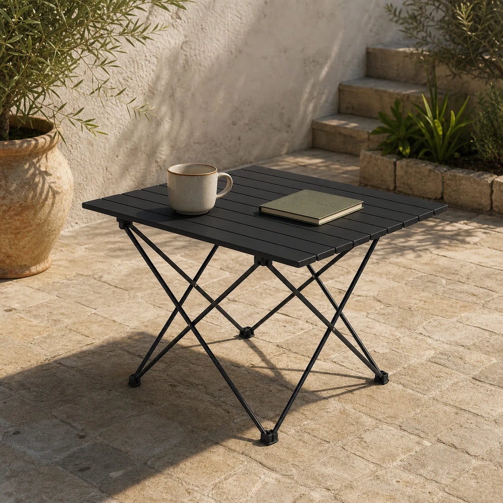 Laura Folding Slatted Camping Table - lifestyle view