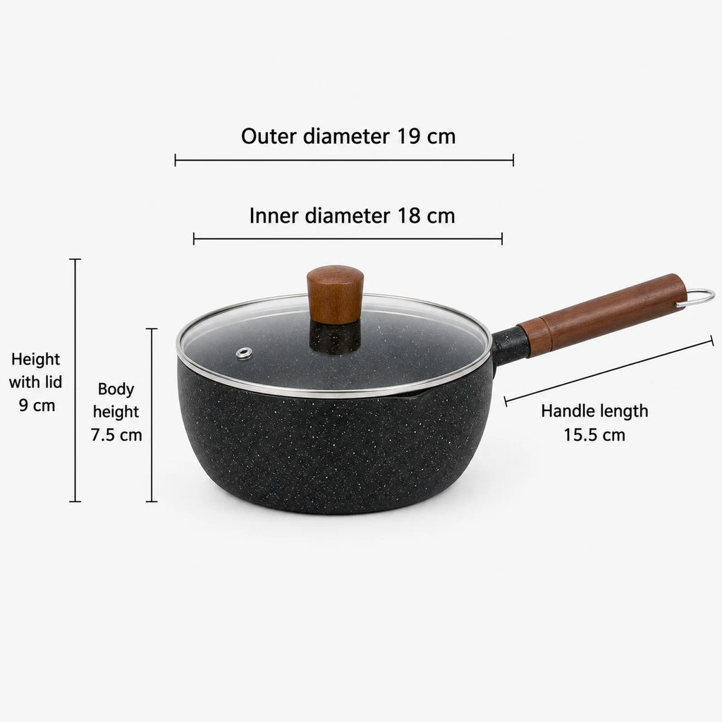 Leo Speckled Saucepan Including Glass Lid - dimensions view