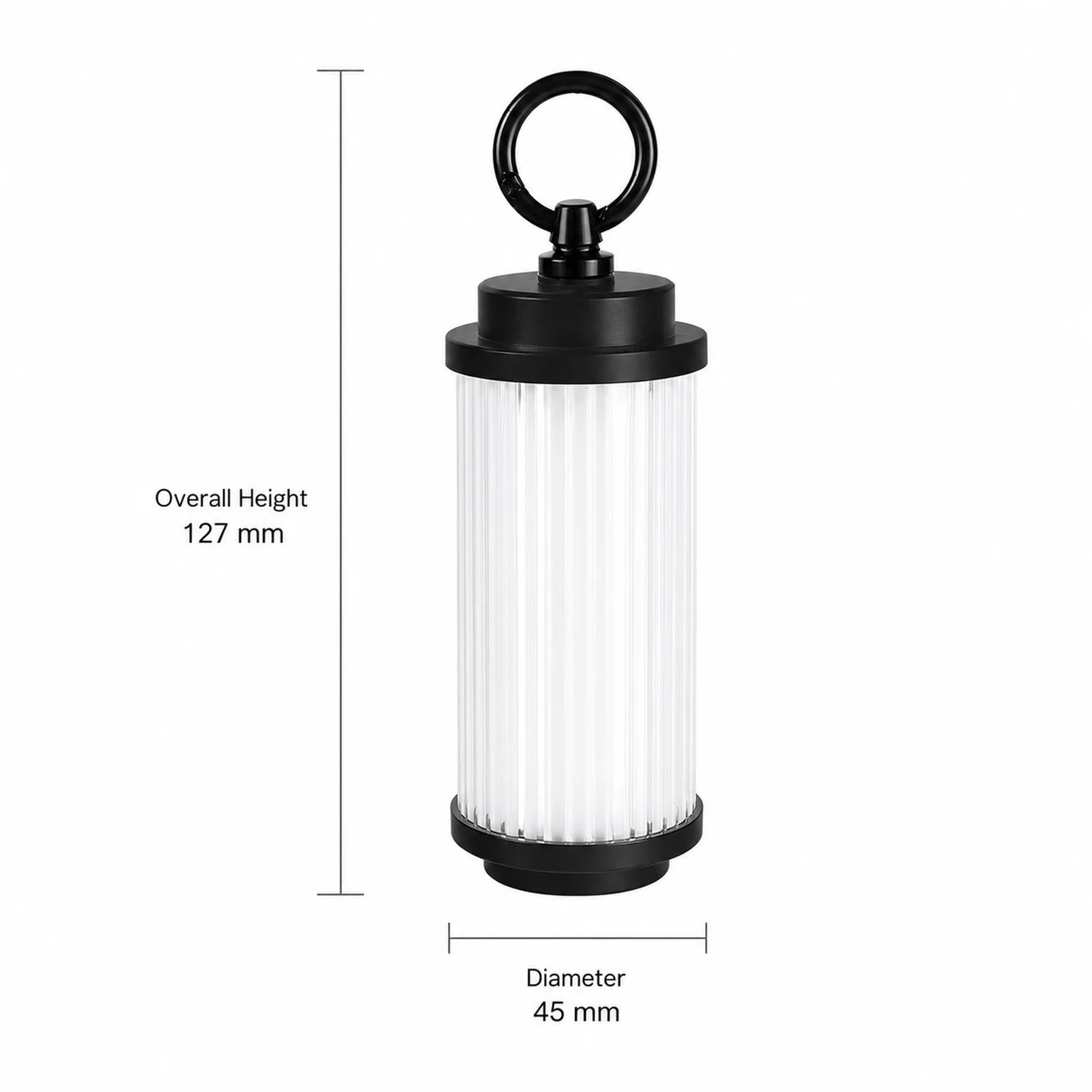 Louise Ribbed Portable Lantern, Hanging Ring - dimensions view