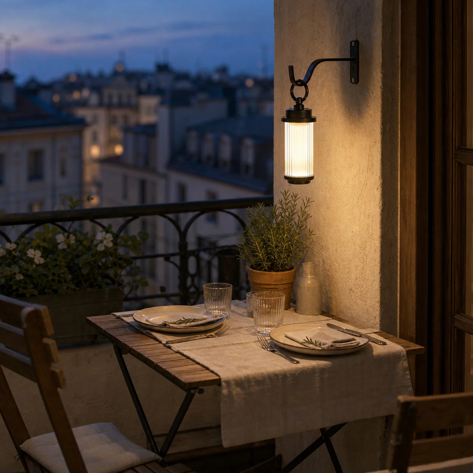 Louise Ribbed Portable Lantern, Hanging Ring - lifestyle view