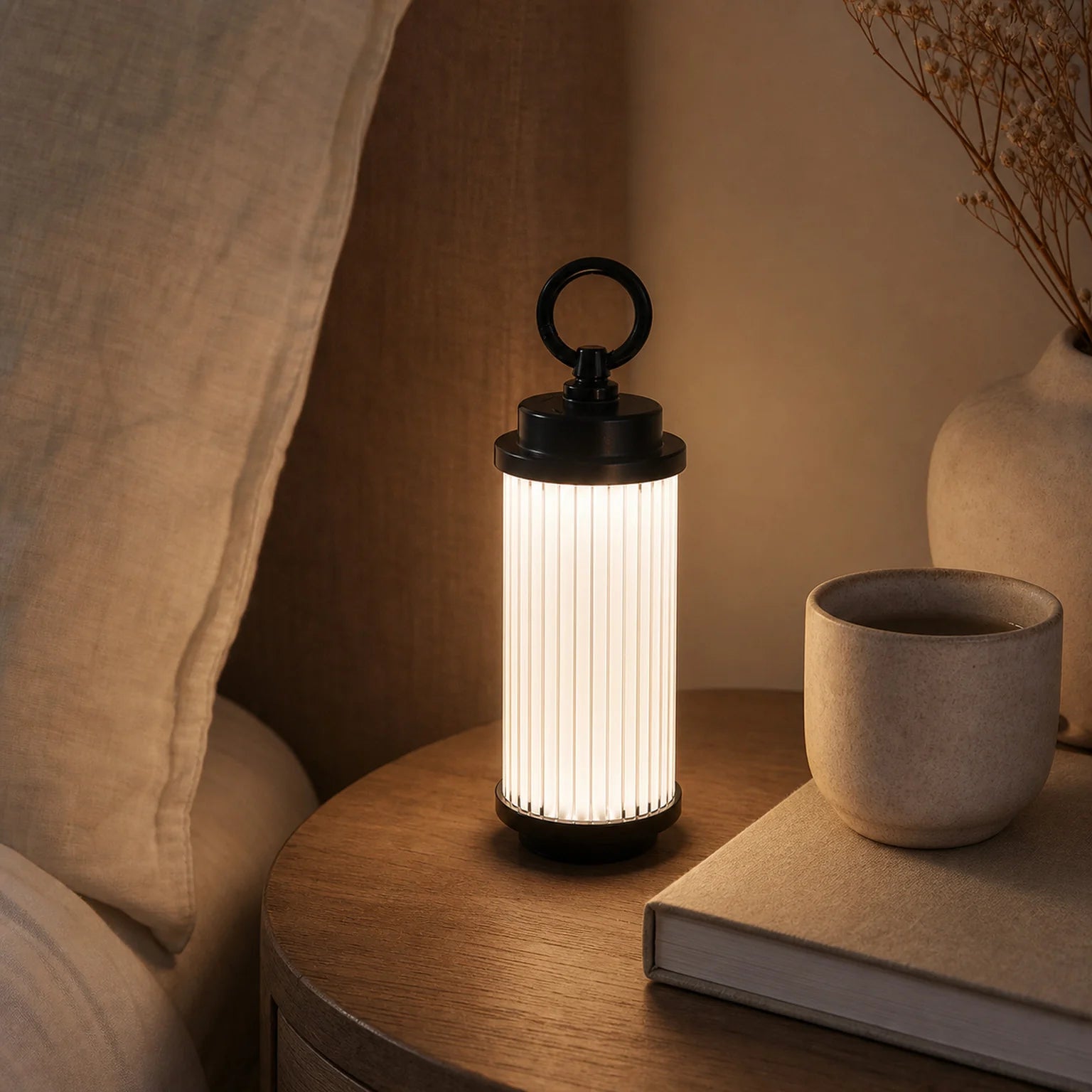 Louise Ribbed Portable Lantern, Hanging Ring - lifestyle view