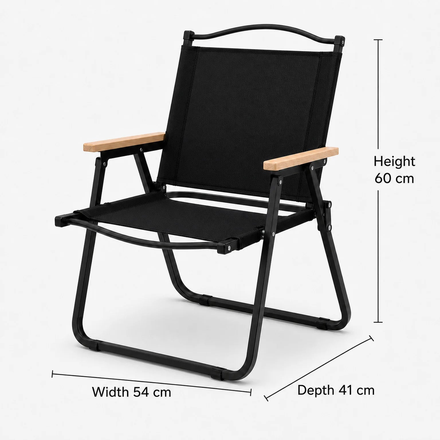 Marta Folding Camping Chair Made of Metal and Wood - dimensions view