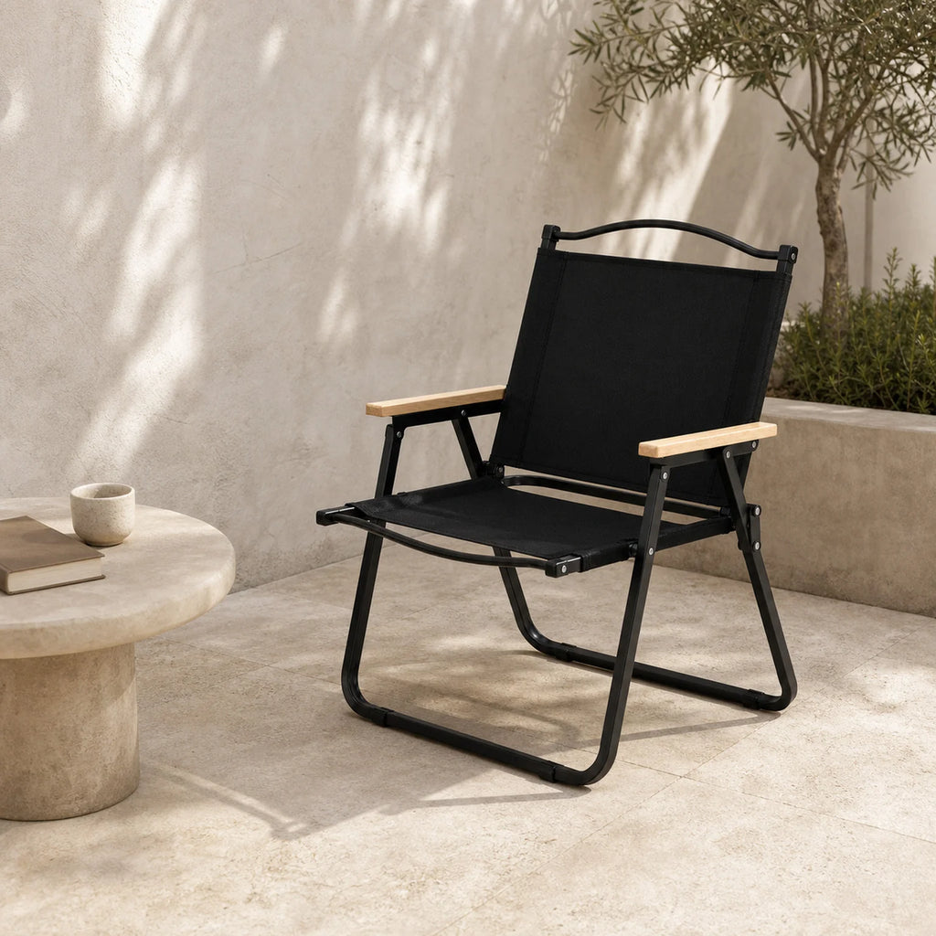 Marta Folding Camping Chair Made of Metal and Wood - lifestyle view