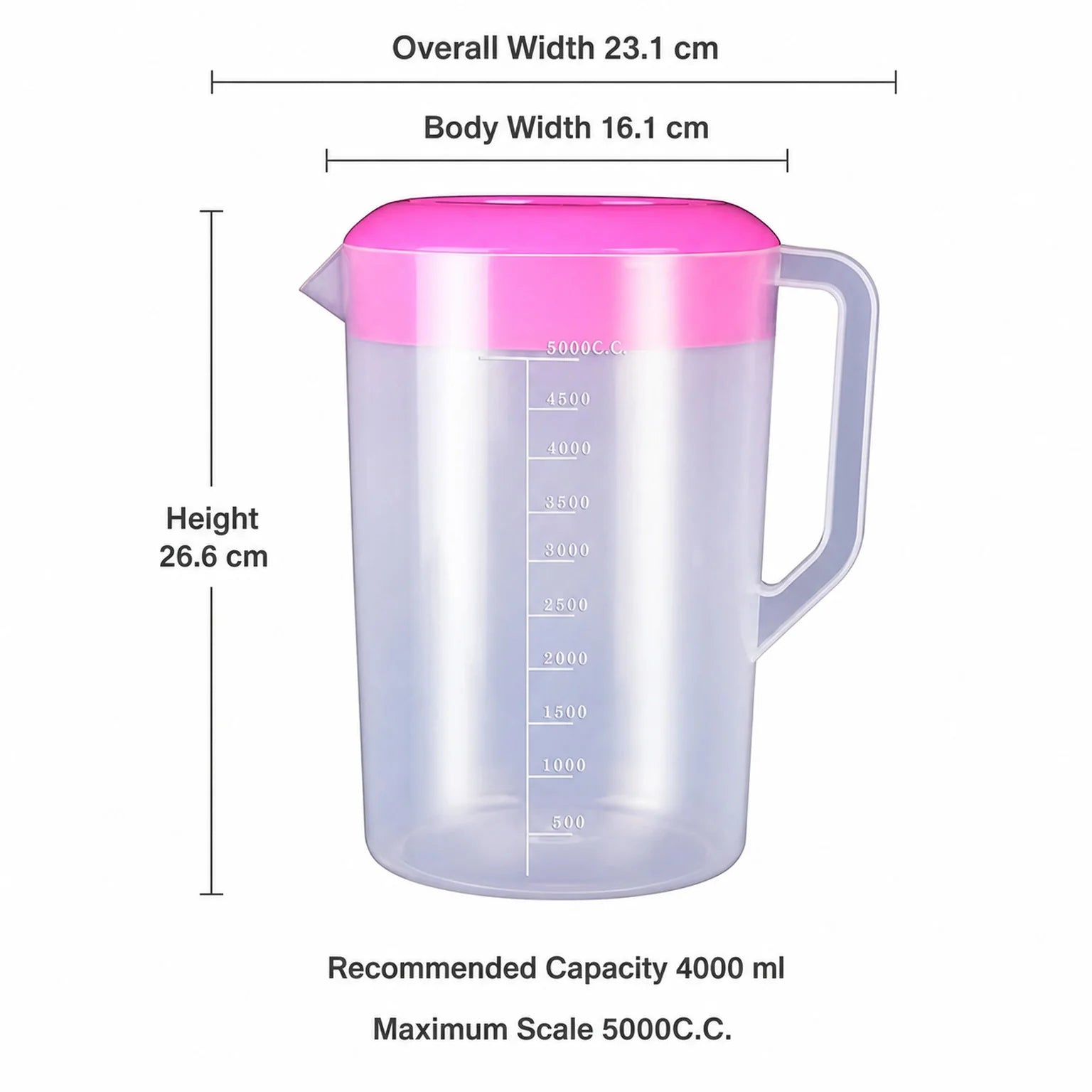Martin Plastic Water Jug Including Lid - dimensions view