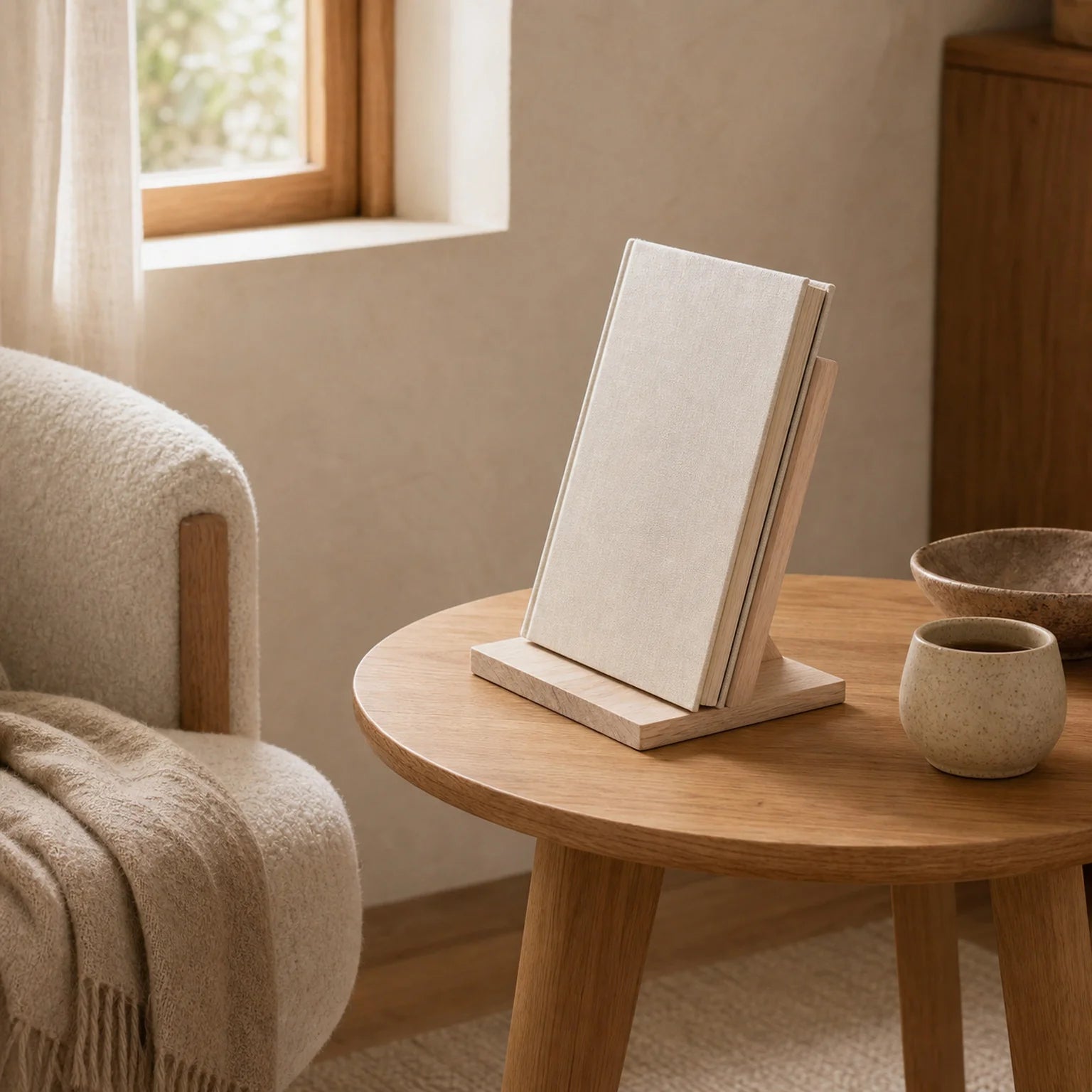 Nico Wooden Tabletop Display Stand - lifestyle view