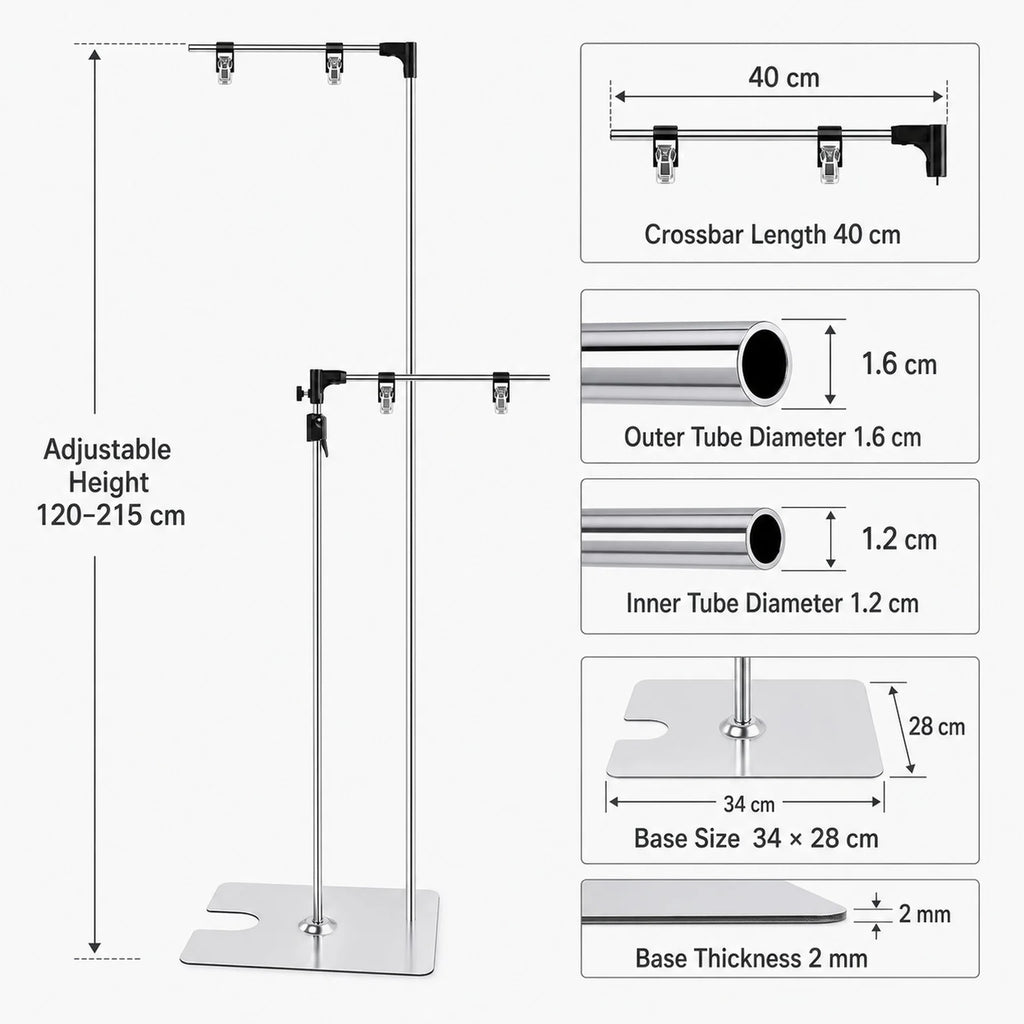 Nils Adjustable Double-Crossbar Display Stand - dimensions view