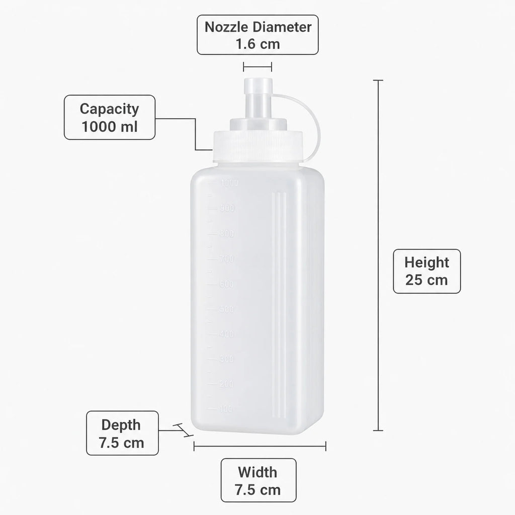 Nina Wide-Mouth Sauce Squeeze Bottle - dimensions view