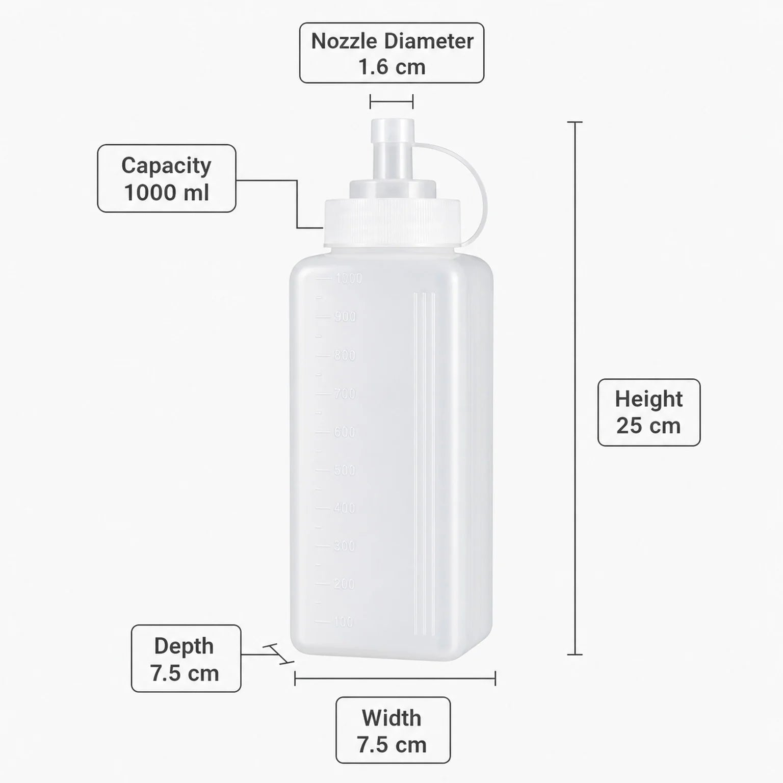 Nina Wide-Mouth Sauce Squeeze Bottle - dimensions view