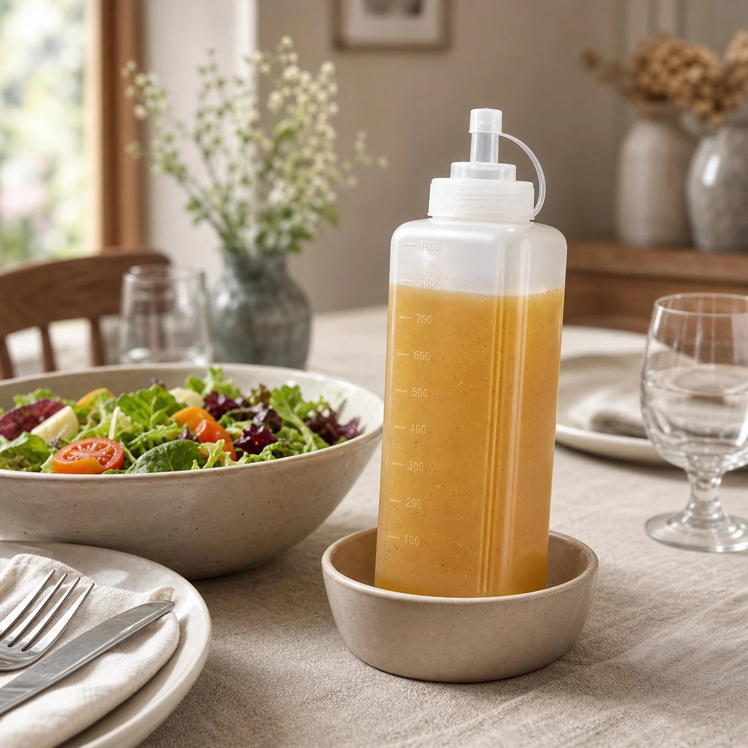 Nina Wide-Mouth Sauce Squeeze Bottle - lifestyle view