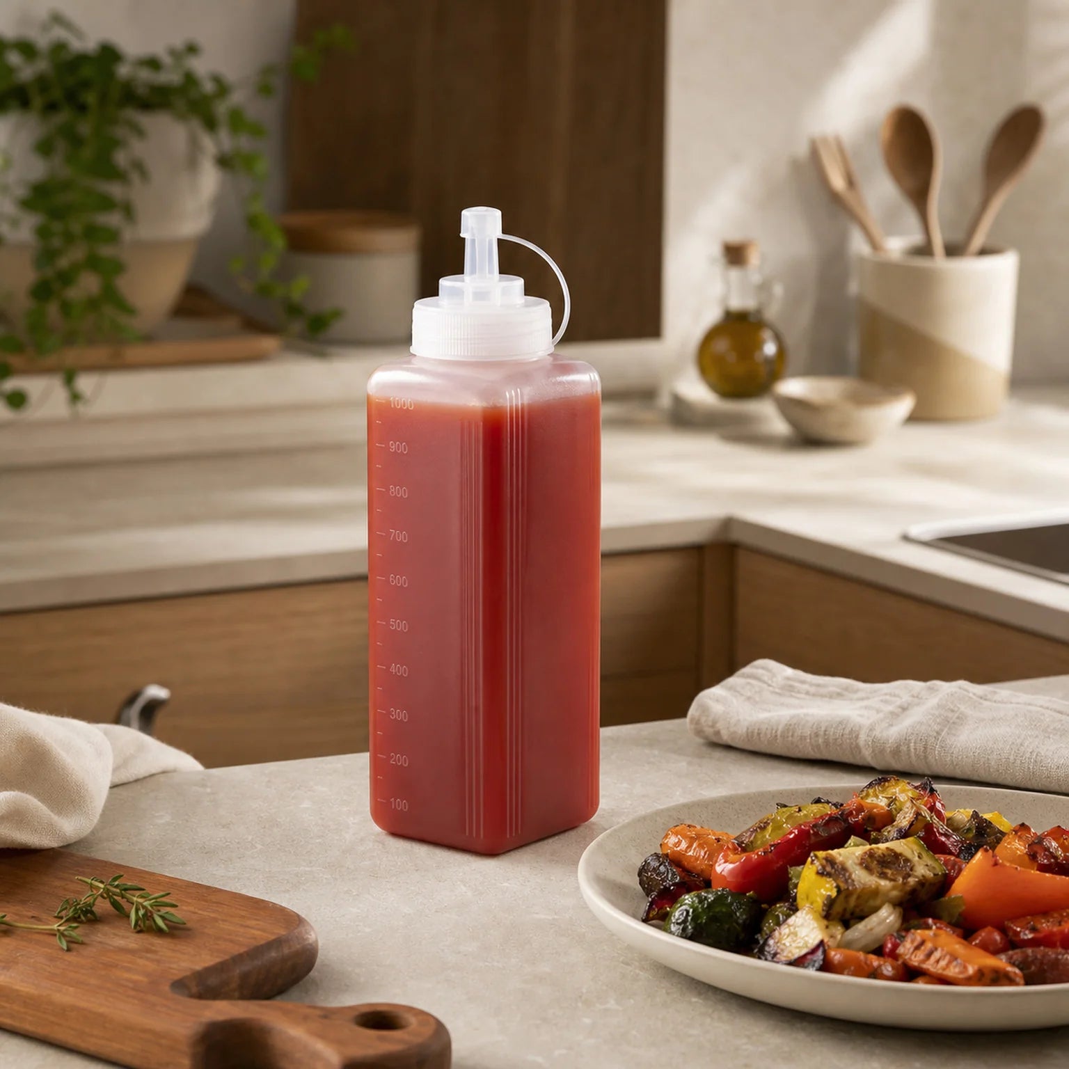 Nina Wide-Mouth Sauce Squeeze Bottle - lifestyle view