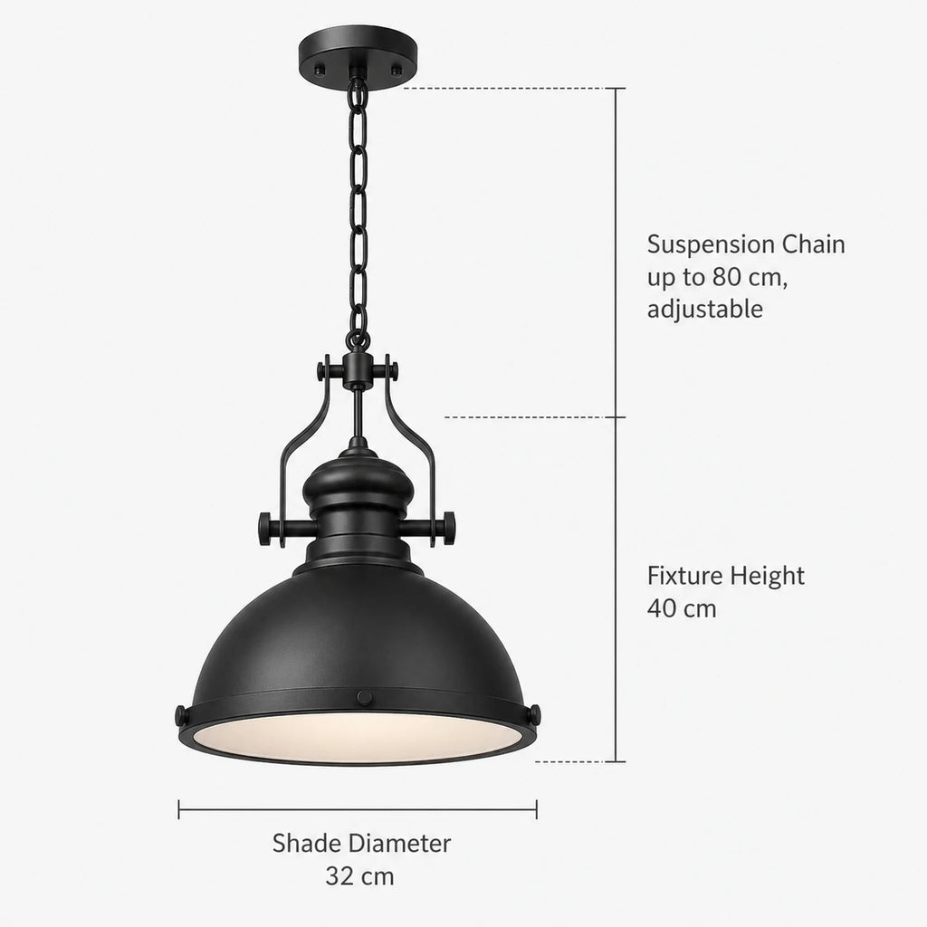 Nora Industrial Pendant Light - dimensions view