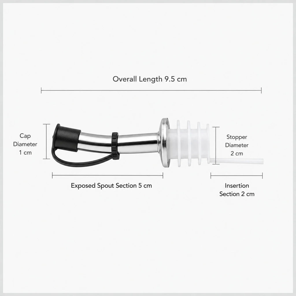Pablo Capped Metal Wine Pourer - dimensions view