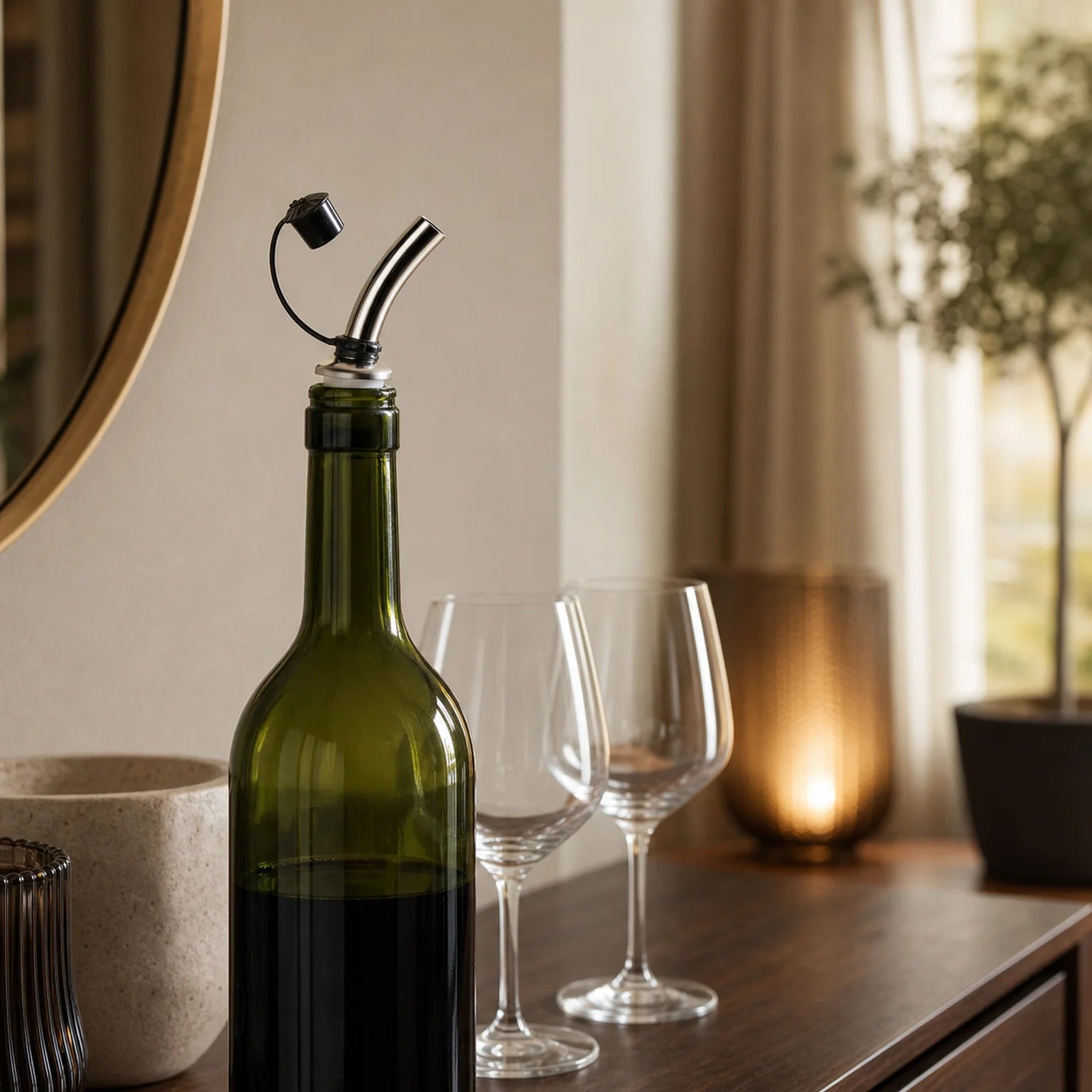 Pablo Capped Metal Wine Pourer - lifestyle view