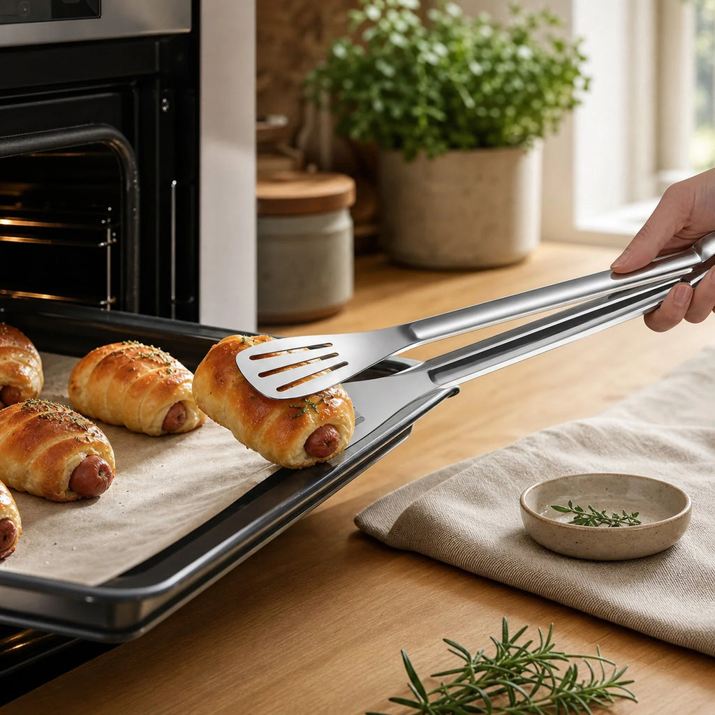 Petra Stainless Steel Serving Tongs - lifestyle view
