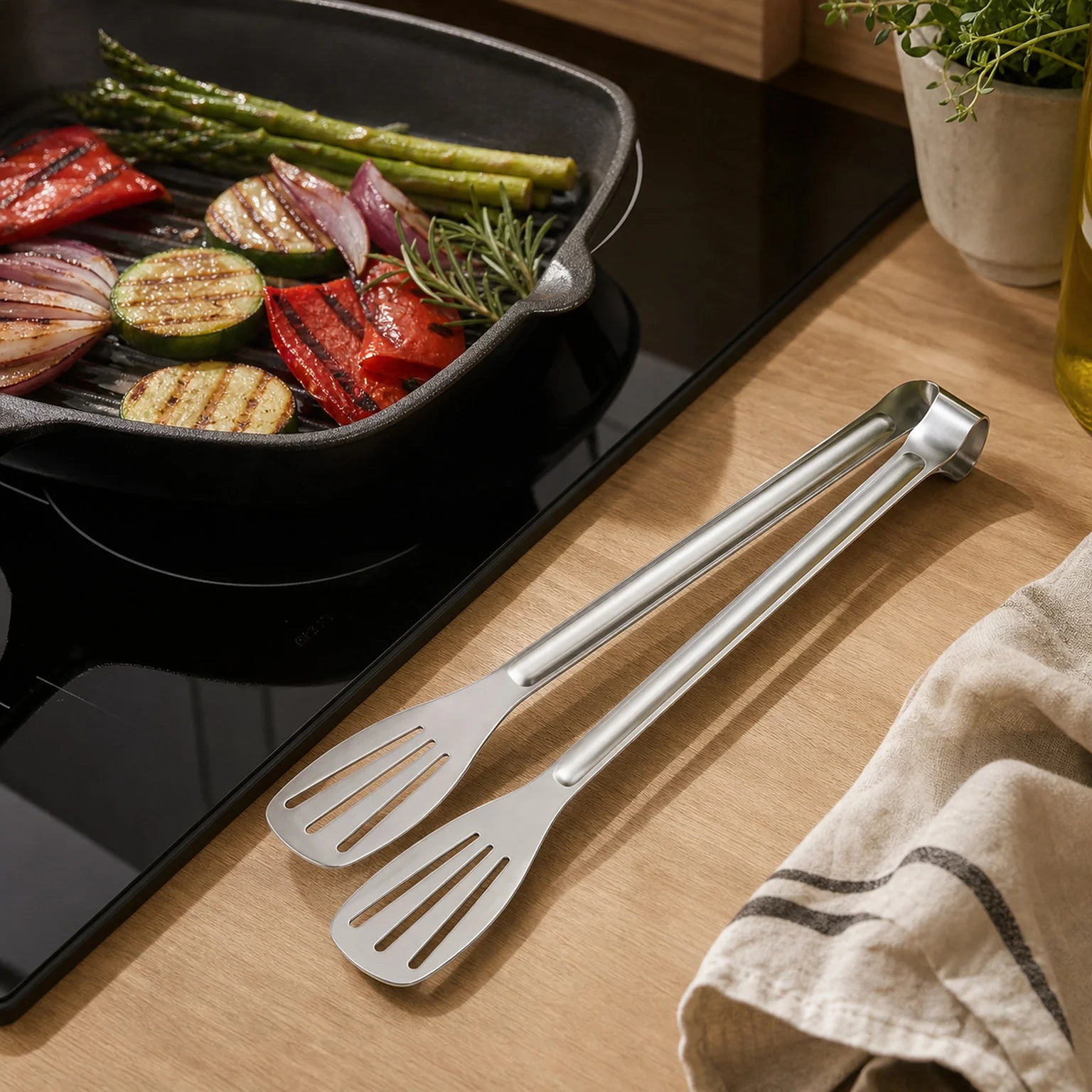 Petra Stainless Steel Serving Tongs - lifestyle view