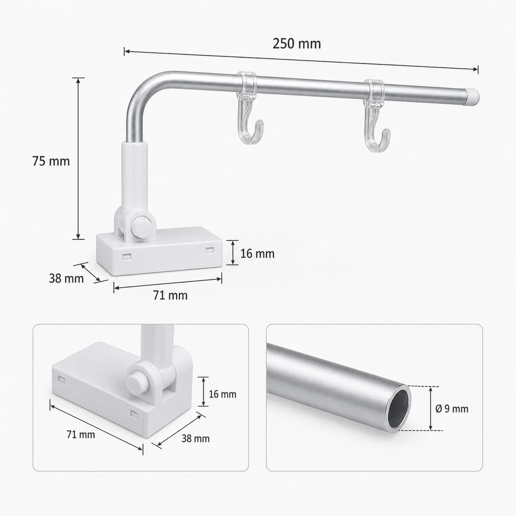 Rosa Display Cabinet Rail Including Sliding Hooks - dimensions view